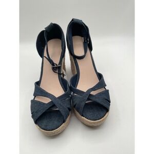 Christian Siriano Denim Espadrille Wedge Sandals Ankle Strap Blue 11